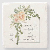 モモの珊瑚花アーチとモノグラム結婚ズ ストーンコースター (正面)