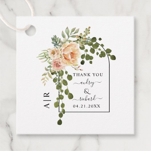 モモの珊瑚花アーチとモノグラム結婚ズ フェイバータグ (正面)