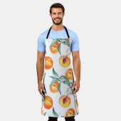 モモの生えたシームレスな水彩模様 エプロン (着用した状態)