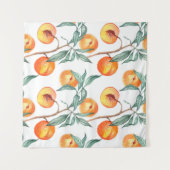 モモの生えたシームレスな水彩模様 タペストリー (正面(横))