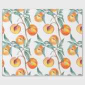 モモの生えたシームレスな水彩模様 ラッピングペーパー (フラット)