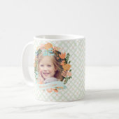 モモの真新しくガーリーな花のリースの写真のカスタム コーヒーマグカップ (正面左)