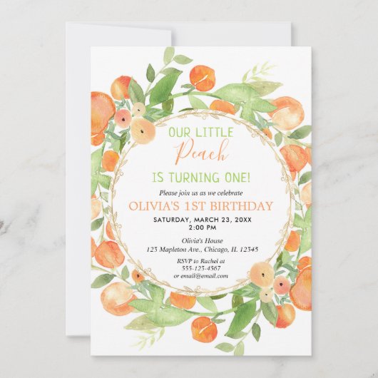 モモの第1誕生日の女の子の招待状、モモのテーマ 招待状 (正面)