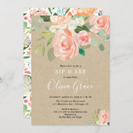 モモの素朴なクラフトの緑の草木の女の子のベビーをすすり、会って下さい 招待状