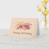 モモの背景のピンクおよびオレンジ花の花束 カード (黄色い花)