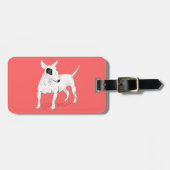 モモの背景のレトロのブルテリアの落書き ラゲッジタグ (正面横)