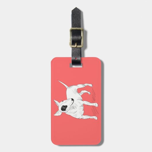 モモの背景のレトロのブルテリアの落書き ラゲッジタグ (正面縦)