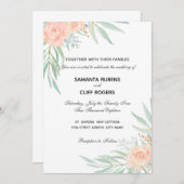 モモの花およびユーカリの結婚式のinvitatation 招待状 (正面/裏面)