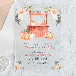モモの花とカボチャのマーケットウェディング　結婚式のSave the Date アクリル招待状