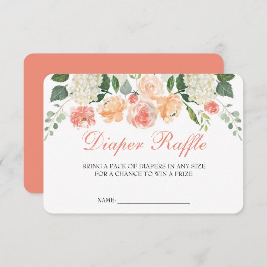 モモの花のおむつのラッフルの挿入物カード 出欠カード (正面/裏面)