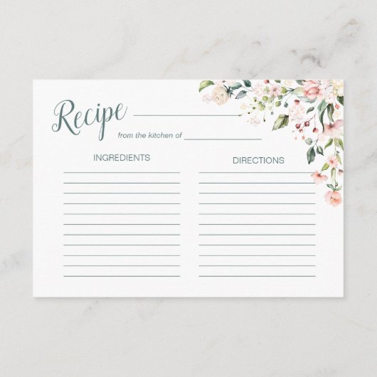 モモの花柄及び緑の草木のブライダルシャワーのレシピ エンクロージャーカード (裏面)