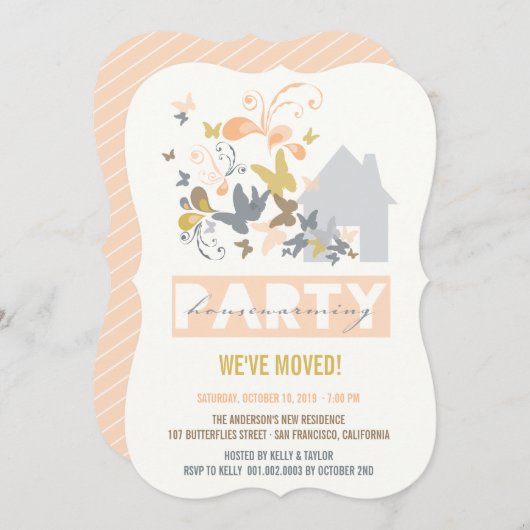 モモの蝶破烈の家の暖まるパーティーの招待 招待状 (正面/裏面)