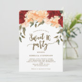 モモの赤い花の菓子16のパーティの招待状 招待状 (スタンド正面)