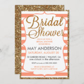 モモの金ゴールドのグリッターのブライダルシャワーの招待状 招待状 (正面/裏面)