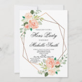 モモのBohoの花の幾何学的な雌鶏のパーティの招待状 招待状 (正面)