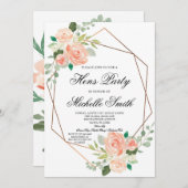 モモのBohoの花の幾何学的な雌鶏のパーティの招待状 招待状 (正面/裏面)