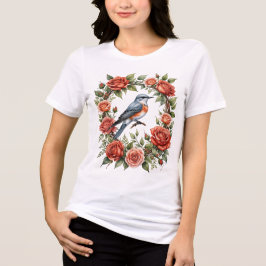 モモイロバラに囲まれたオウカチョウタイリョウ トライブレンドTシャツ