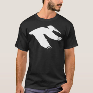 モモイロペリカンの飛行中に鳥のプリント Tシャツ