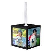 モモグラムパーソナライズされたクレスト3フォトコラージュ キューブオーナメント (裏面アングル)