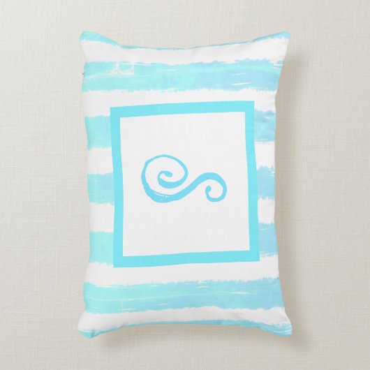 モモグラムブルーウォーター色の幾何学的ストライプ アクセントクッション (正面(垂直))