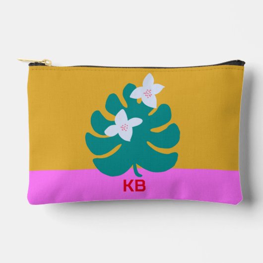 モモグラムモダンカラフル黄フローラ アクセサリーポーチ (正面)