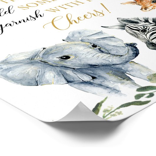 モモサバーはバブリーのサファリベイビーシャワーのサインを注ぐ ポスター (角)