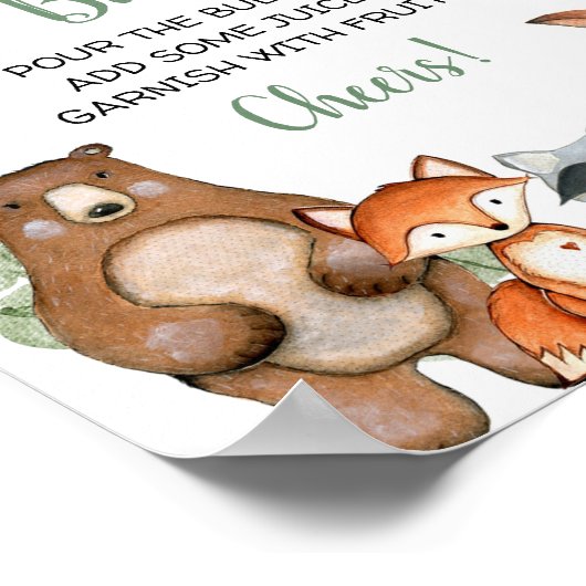 モモサバーミモサ森林動物の赤ちゃんシャワーのサイン ポスター (角)