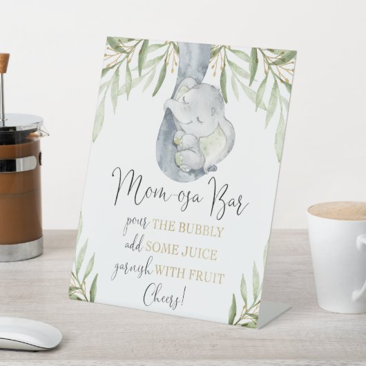 モモサバーミモサ象の赤ちゃんシャワーのサイン 台座サイン (インサイチュ)