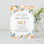 モモサンゴブルーフローラガールベビーシャワー 招待状 (スタンド正面)