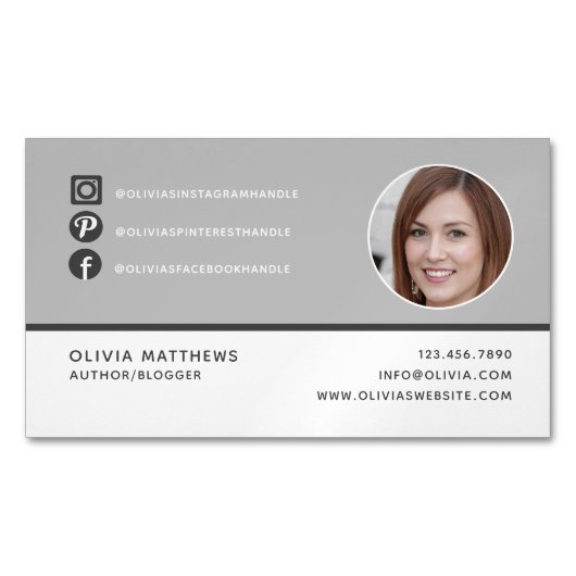 モモダンエレガントノグラムグレーホシンプルワイトミニマル マグネット名刺 (正面)