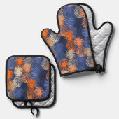 モモナハワイアントロピカルパイナップルブルーオレンジ 鍋つかみ&鍋敷きセット (正面/裏面)