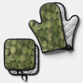 モモナハワイアン熱帯パイナップルグリーン 鍋つかみ&鍋敷きセット (正面/裏面)