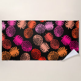 モモナハワイアン熱帯パイナップル – 暖かい – 黒 ビーチタオル