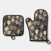 モモナハワイアン熱帯性パイナップルブラックトープ 鍋つかみ&鍋敷きセット (正面)