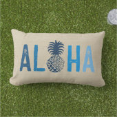 モモナパイナップルアロハハワイアントロピカルインディゴ アウトドアクッション (芝生)