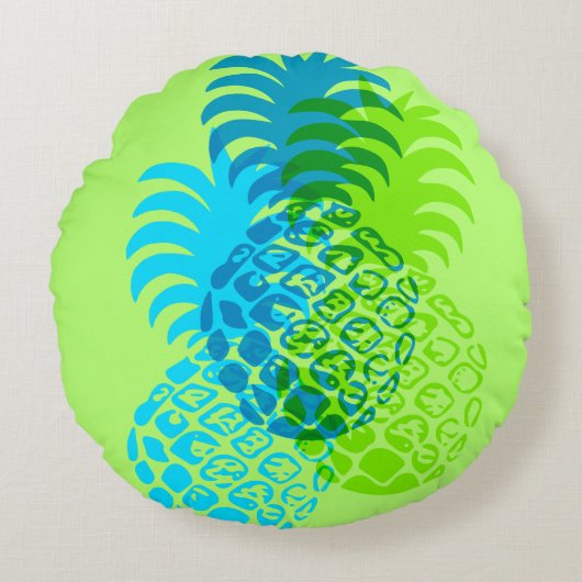 モモナパイナップルハワイアントロピカルリバーシブル ラウンドクッション (正面)