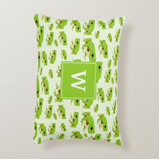 モモパーソナライズされたグラムかわいいグリーンツリーカエル柄 アクセントクッション (裏面(縦))