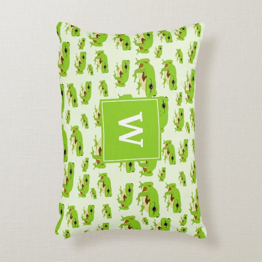 モモパーソナライズされたグラムかわいいグリーンツリーカエル柄 アクセントクッション (正面(垂直))
