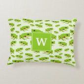 モモパーソナライズされたグラムかわいいグリーンツリーカエル柄 アクセントクッション (裏面)