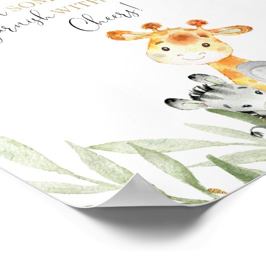 モモモサmomoosaバーサファリ動物の赤ちゃんシャワーのサイン ポスター (角)