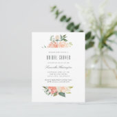 モモ及びクリームの水彩画の花柄のブライダルシャワー インビテーションポストカード (スタンド正面)