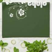 モモ及びストライプのな深緑色; アロハ キッチンタオル (折り畳み)