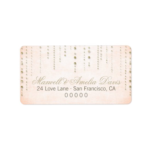 モモ及び金ゴールドのグリッターの一見の結婚式の宛名ラベル ラベル (正面)