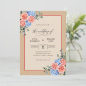 モモ色と藤色の紫陽花とユーカリの結婚式 招待状 (スタンド正面)