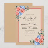 モモ色と藤色の紫陽花とユーカリの結婚式 招待状 (正面/裏面)