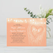 モモ色のひもは木のロマンチックな結婚式をつけます 招待状 (スタンド正面)