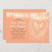 モモ色のひもは木のロマンチックな結婚式をつけます 招待状 (正面/裏面)