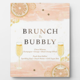 モモ色ウォーターカラーのブランチ&スパークリングサイン Mimosa Bar Sign フォトプラーク