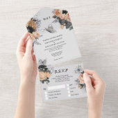 モモ黒灰色蝶バラフローラ  オールインワン招待状 (貼ってはがせる)