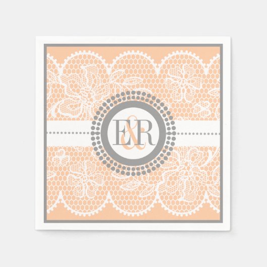 モモ、白いレースのパタ結婚ーン スタンダードカクテルナプキン (正面)